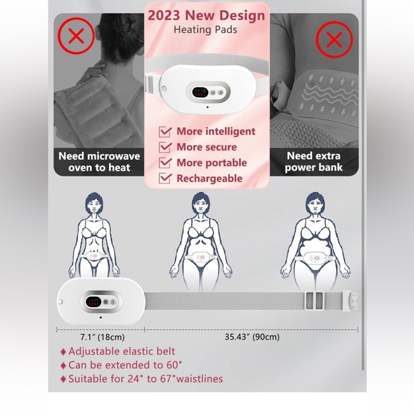 Portable USB Cordless Heating Pads w Massager for Back Pain Relief & Cramps - Picture 7 of 9